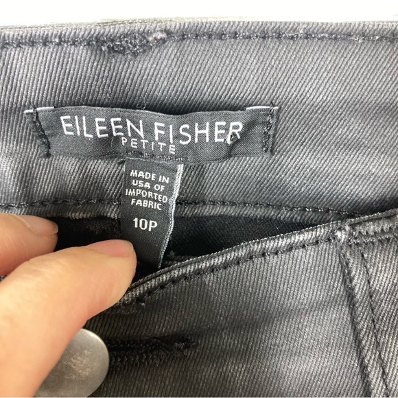 Eileen Fisher Waxed Black Jeans 10P Organic Cotton Coated Stretch Rock - Picture 13 of 16